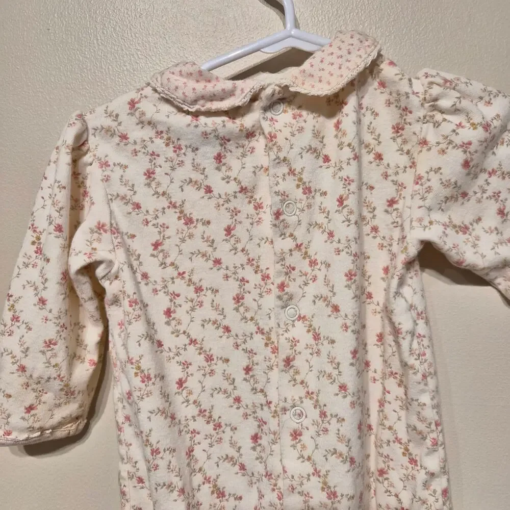 Ralph Lauren 6-9 Month 100% Cotton Floral Footed Collared Coverall Pajama